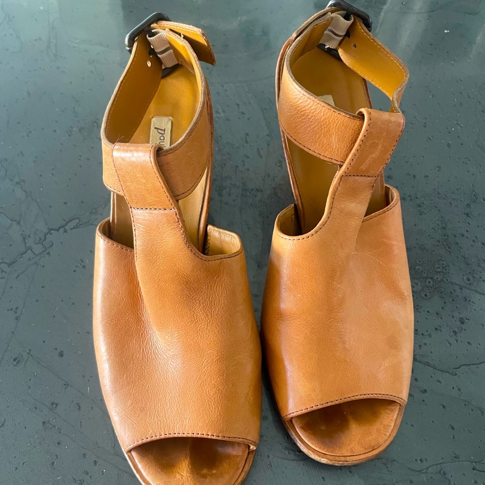 Paul Green Madonna Ankle Strap Sandal  Bootie Leather Peep Toe 3" Chunky Heels
